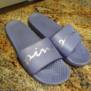 Victoria's Secret Pink Bling Logo Strap Slides Sandals Dusty Periwinkle Sz 9.5